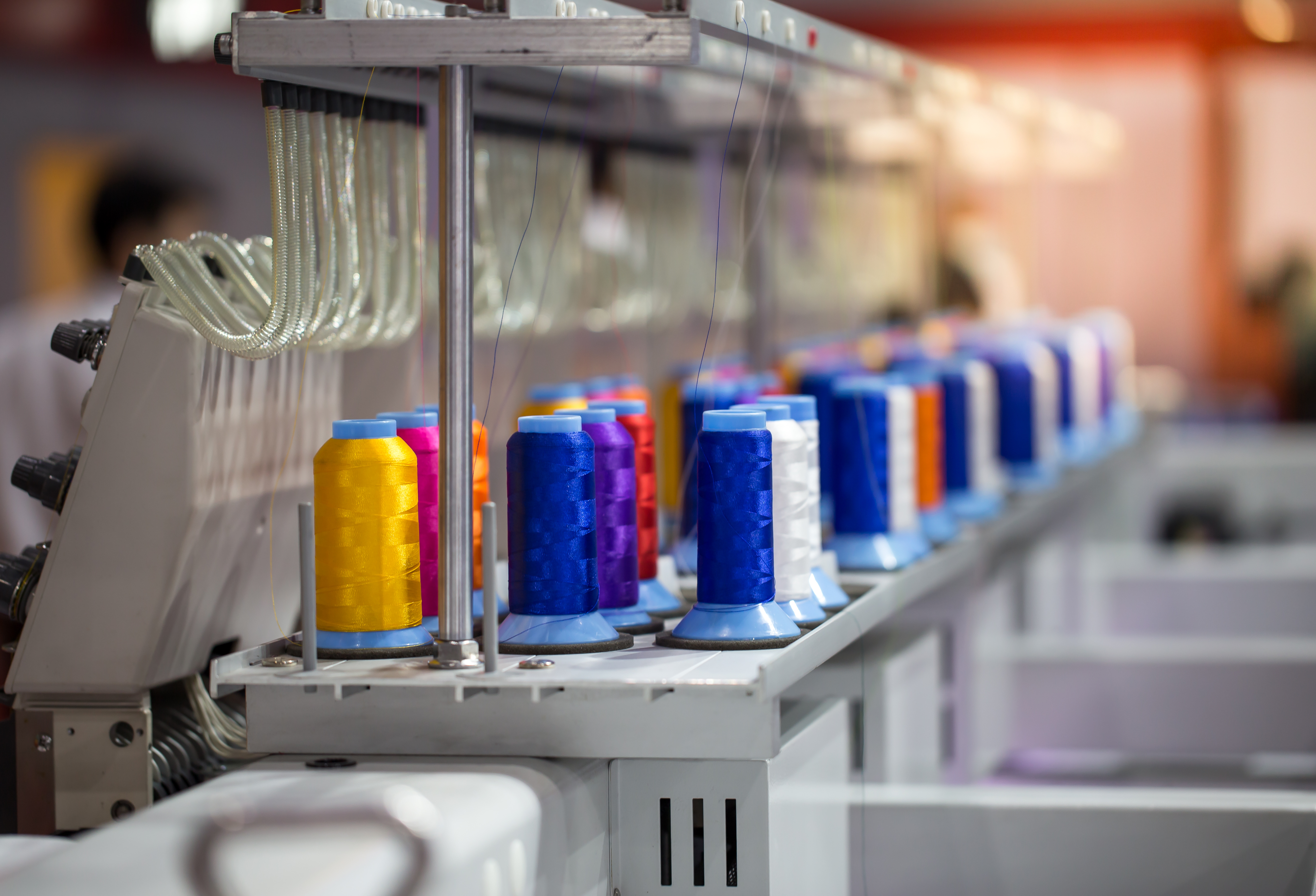 Multicolored spools of thread